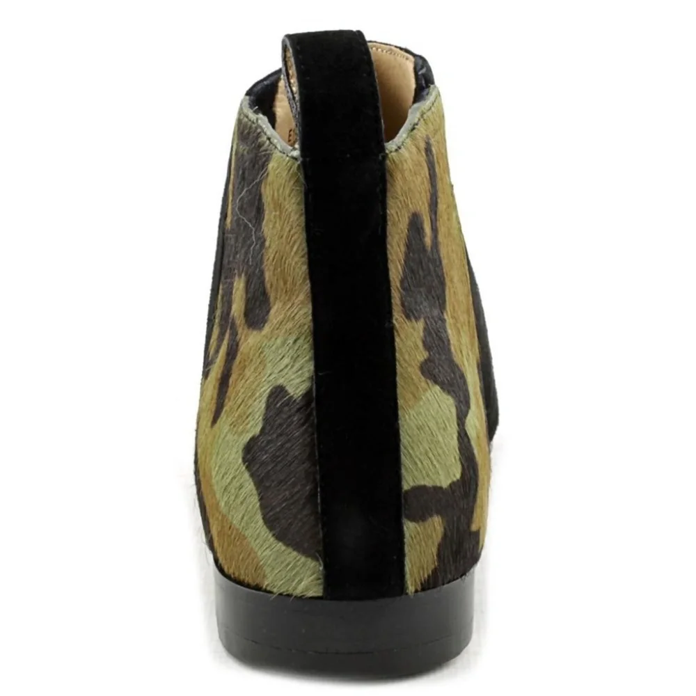 COLE HAAN Embury Bootie Black Suede/Green Camo pony hair & calf leather size 7
